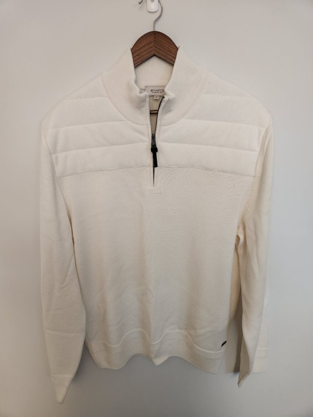 BUGATCHI 100% Merino Wool Horizontal Quilted Quarter-Zip Sweater XL Cream